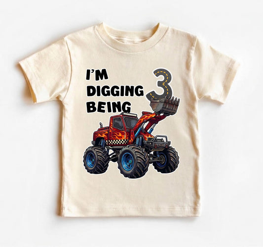 I'm Digging Being 3 Shirt, Monster Truck 3rd Birthday Shirt, Construction Birthday Boy Tee, 3 Year Old Boy Gift, Excavator Toddler Shirt