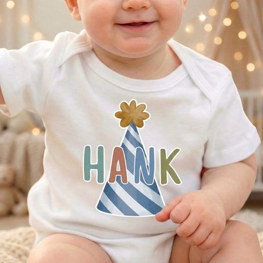 Personalized First Birthday Romper, Muted Rainbow Name Outfit, Baby Boy Party Shirt