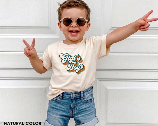 Gigi's Boy Toddler Shirt, Retro Groovy Grandson Tee, Cute Grandma Gift, Boho Baby Boy Outfit, Promoted To Gigi, New Birth Announcement