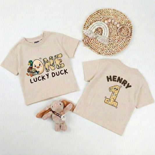 Personalized Lucky Duck First Birthday T-Shirt, Mallard Toddler Outfit
