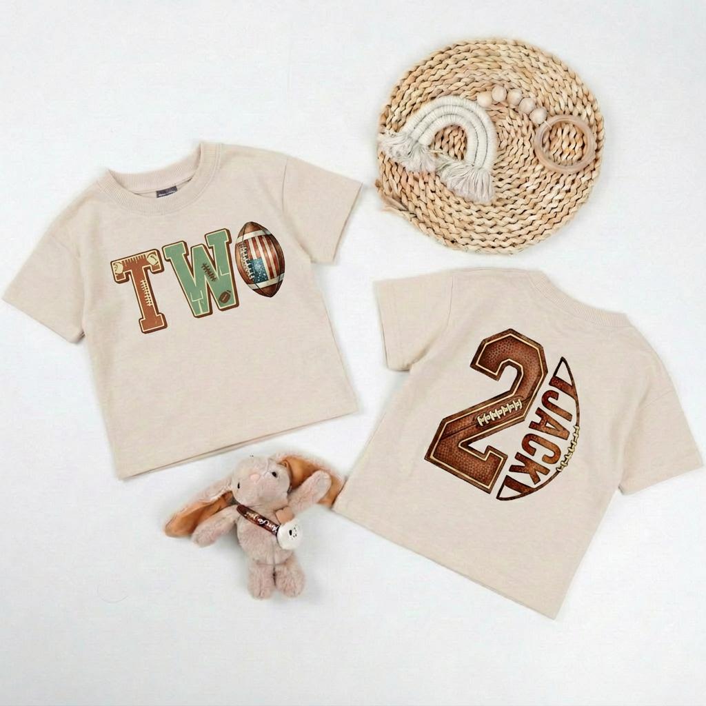 Personalized 2nd Birthday Football Shirt, Custom Name Two Year Old Boy Toddler Tee, Second Birthday Party Outfit, Youth Football T-Shirt