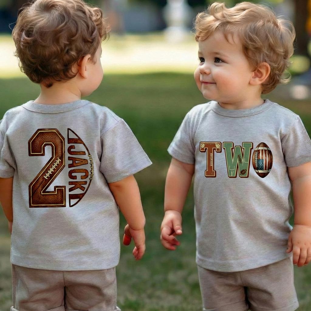 Personalized 2nd Birthday Football Shirt, Custom Name Two Year Old Boy Toddler Tee, Second Birthday Party Outfit, Youth Football T-Shirt