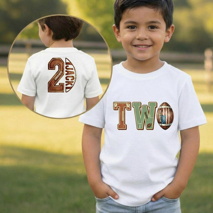 Personalized 2nd Birthday Football Shirt, Custom Name Two Year Old Boy Toddler Tee, Second Birthday Party Outfit, Youth Football T-Shirt