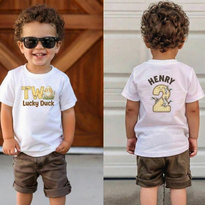 Personalized Two Lucky Duck Baby Tshirit, 2nd Birthday Baby Outfit, Hunting Buddy Toddler, Two Birthday Gift, Mallard Duck Kids Shirt Gift