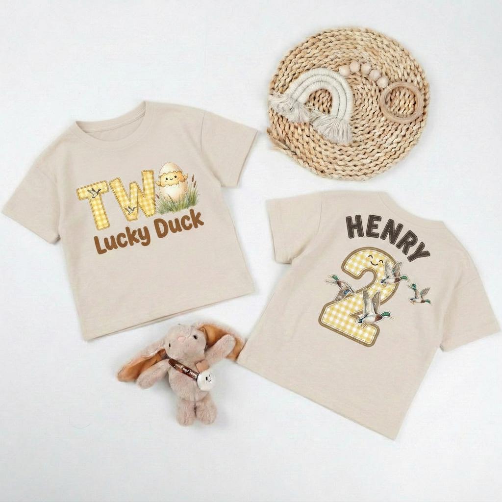 Personalized Two Lucky Duck Baby Tshirit, 2nd Birthday Baby Outfit, Hunting Buddy Toddler, Two Birthday Gift, Mallard Duck Kids Shirt Gift
