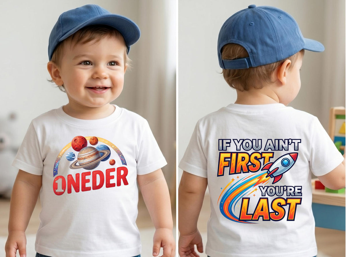Boy's Outer Space 1st Birthday Shirt, Oneder Rocket Toddler Outfit, If You Aint First Youre Last Tee, 1st Trip Around The Sun Galaxy Top