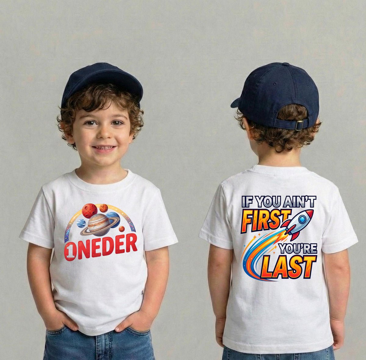 Boy's Outer Space 1st Birthday Shirt, Oneder Rocket Toddler Outfit, If You Aint First Youre Last Tee, 1st Trip Around The Sun Galaxy Top