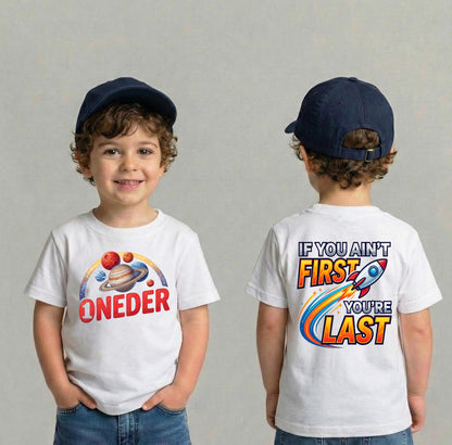 Boy's Outer Space 1st Birthday Shirt, Oneder Rocket Toddler Outfit, If You Aint First Youre Last Tee, 1st Trip Around The Sun Galaxy Top