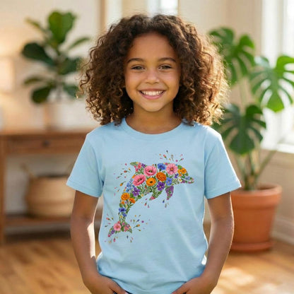 Floral Dolphin Kids Shirt, Boho Ocean Animal Toddler Tee, Western Summer Beach Outfit, Cute Marine Life Youth Sweatshirt Gift