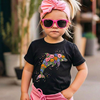 Floral Dolphin Kids Shirt, Boho Ocean Animal Toddler Tee, Western Summer Beach Outfit, Cute Marine Life Youth Sweatshirt Gift