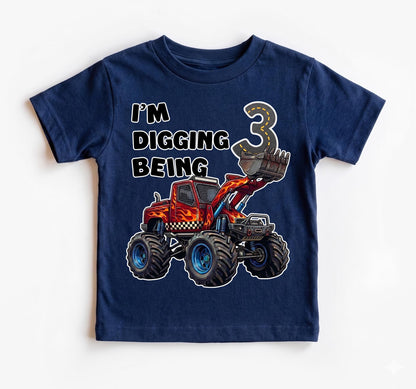 I'm Digging Being 3 Shirt, Monster Truck 3rd Birthday Shirt, Construction Birthday Boy Tee, 3 Year Old Boy Gift, Excavator Toddler Shirt