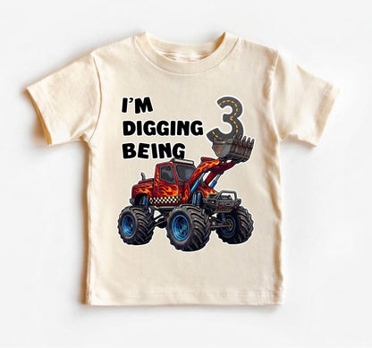I'm Digging Being 3 Shirt, Monster Truck 3rd Birthday Shirt, Construction Birthday Boy Tee, 3 Year Old Boy Gift, Excavator Toddler Shirt