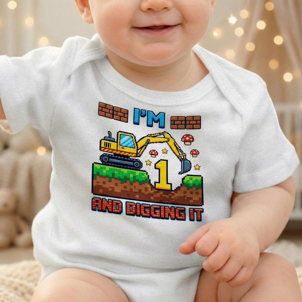 Construction Birthday Boy Onesie, Digging It First Birthday Shirt