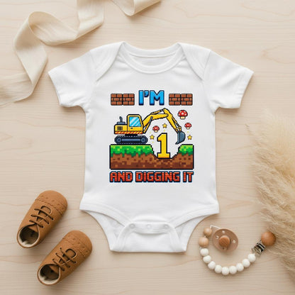 Construction Birthday Boy Onesie, Digging It First Birthday Shirt