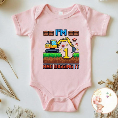 Construction Birthday Boy Onesie, Digging It First Birthday Shirt
