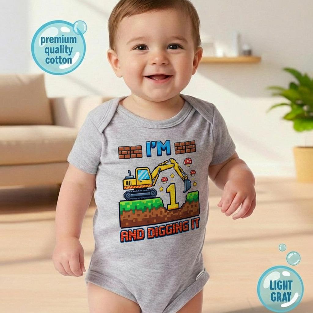 Construction Birthday Boy Onesie, Digging It First Birthday Shirt