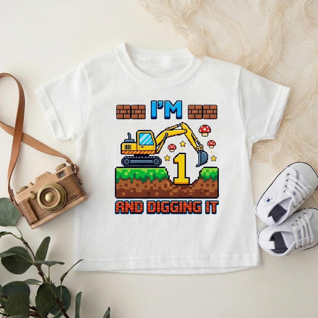 Construction Birthday Boy Onesie, Digging It First Birthday Shirt