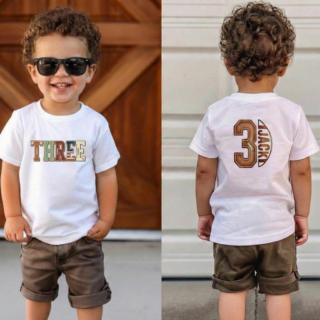 Personalized Football Toddler- Youth Tshirt Sweatshirt, Personalized Fan Football Three Birthday Baby Tshirt, 3rd Year Old Touchdown Outfit