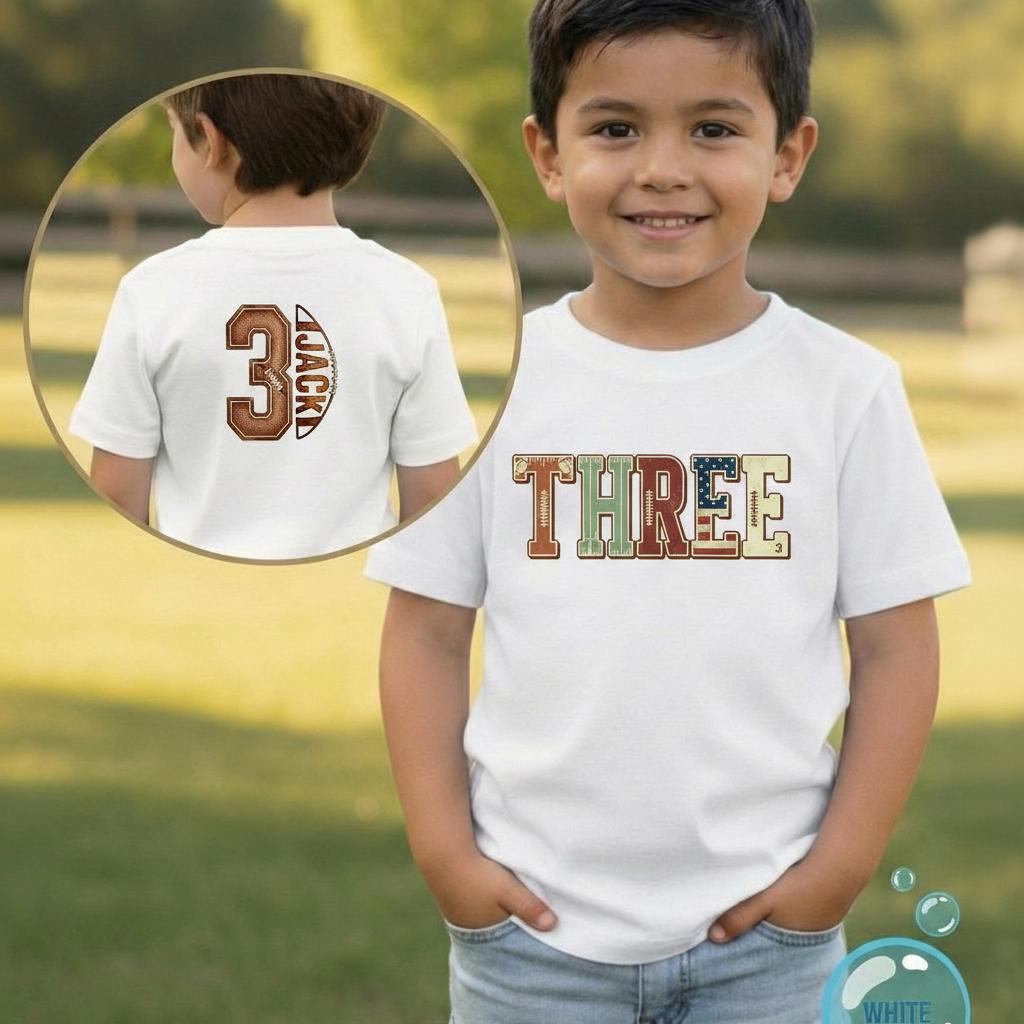Personalized Football Toddler- Youth Tshirt Sweatshirt, Personalized Fan Football Three Birthday Baby Tshirt, 3rd Year Old Touchdown Outfit