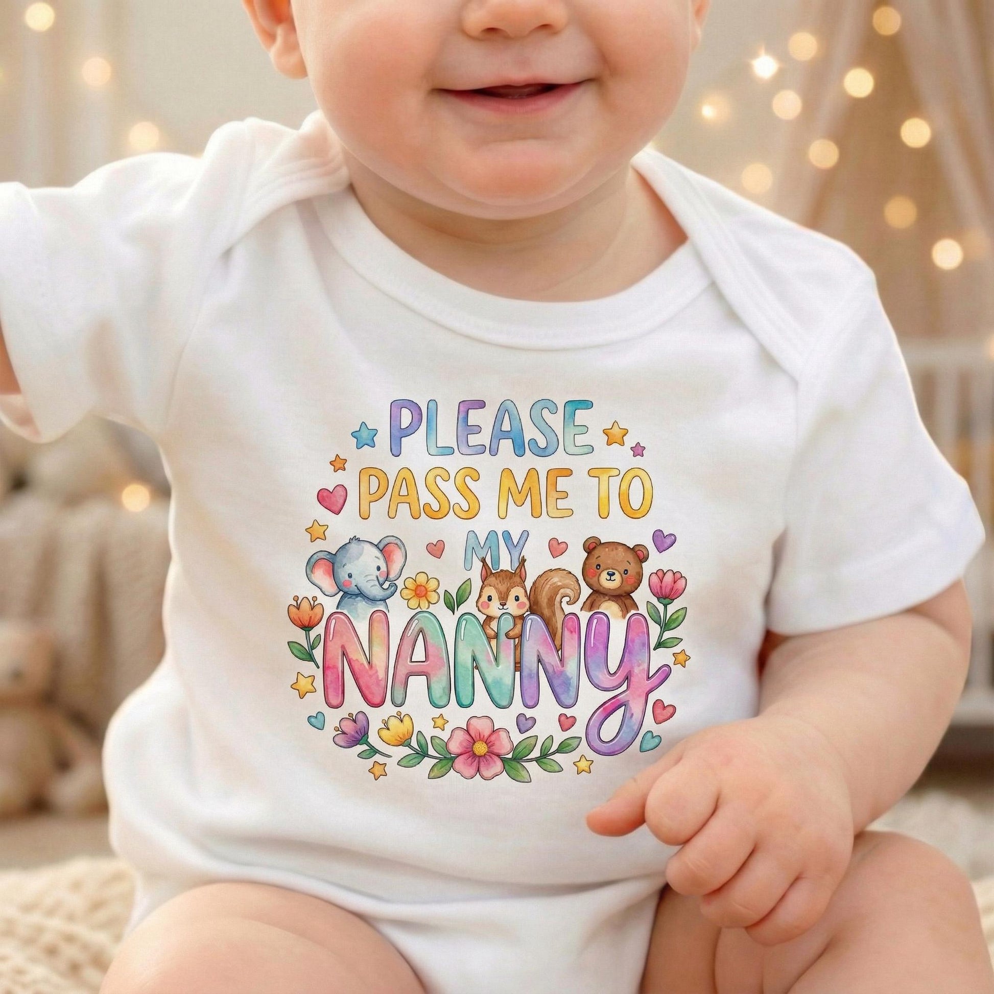 Please Pass Me To Nanny Bodysuit, Floral Baby Girl Onesie, Nanny Gift from Grandchild, Pregnancy Announcement, Baby Shower Gift