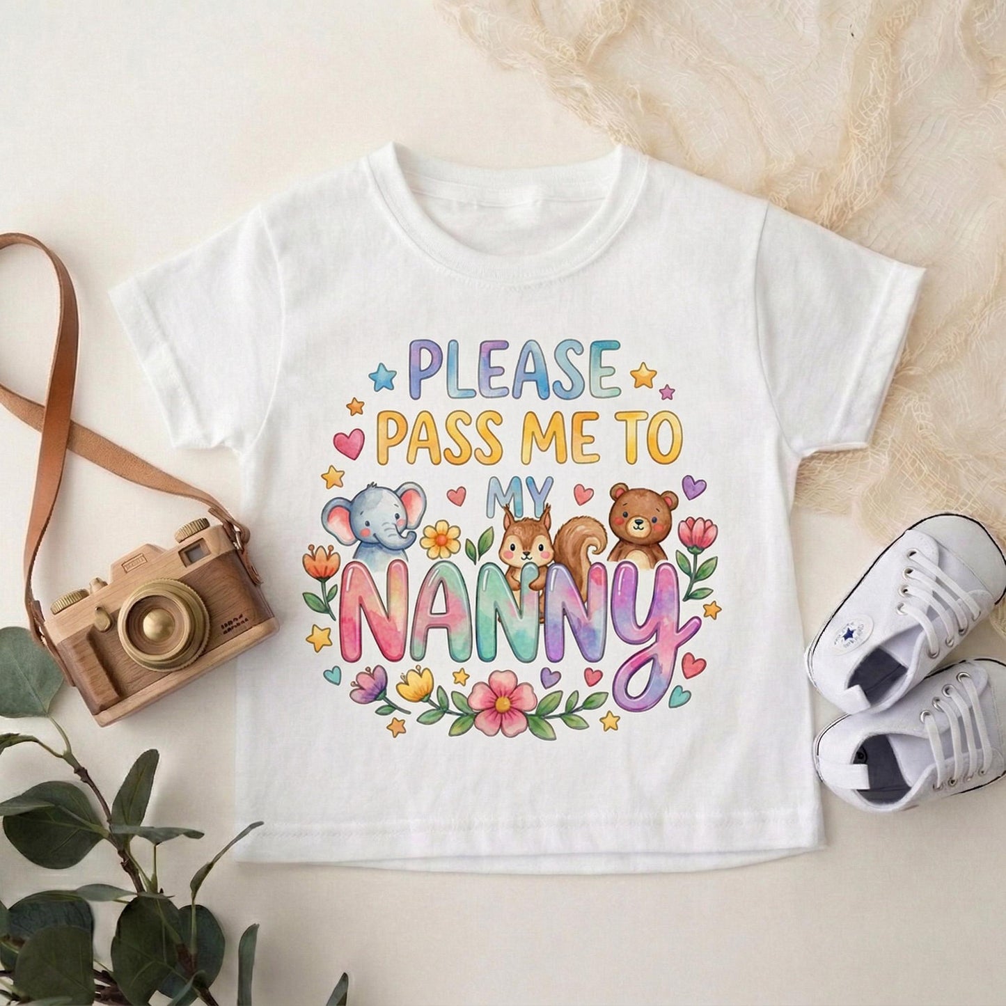 Please Pass Me To Nanny Bodysuit, Floral Baby Girl Onesie, Nanny Gift from Grandchild, Pregnancy Announcement, Baby Shower Gift