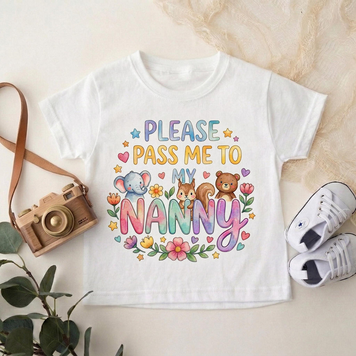 Please Pass Me To Nanny Bodysuit, Floral Baby Girl Onesie, Nanny Gift from Grandchild, Pregnancy Announcement, Baby Shower Gift