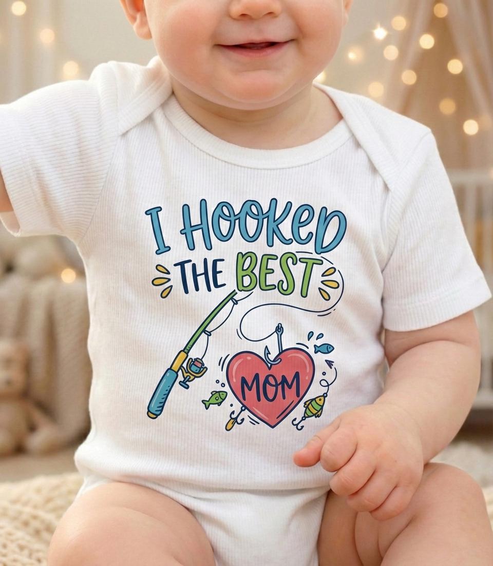 Baby Fishing Bodysuit, I Hooked The Mom Onesie, Daddy Fishing Buddy, Fisherman Dad Gift, Newborn Boy Clothes, Funny Baby Shower Gift