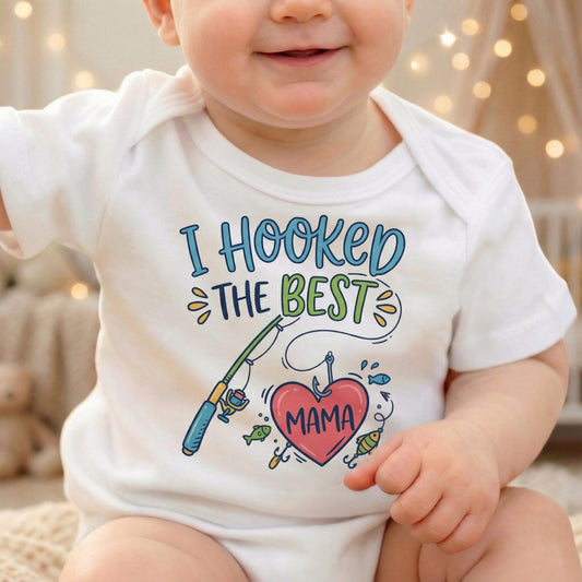 Baby Fishing Bodysuit, I Hooked The Mom Onesie, Daddy Fishing Buddy, Fisherman Dad Gift, Newborn Boy Clothes, Funny Baby Shower Gift