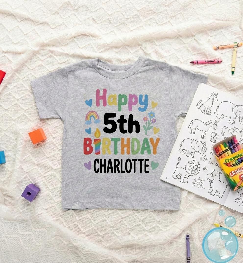 Personalized 5th Birthday Shirt, Officially a Handful Custom Name Tee, Five Year Old Kids Birthday Gift, Custom Age Boy Girl Toddler Tee