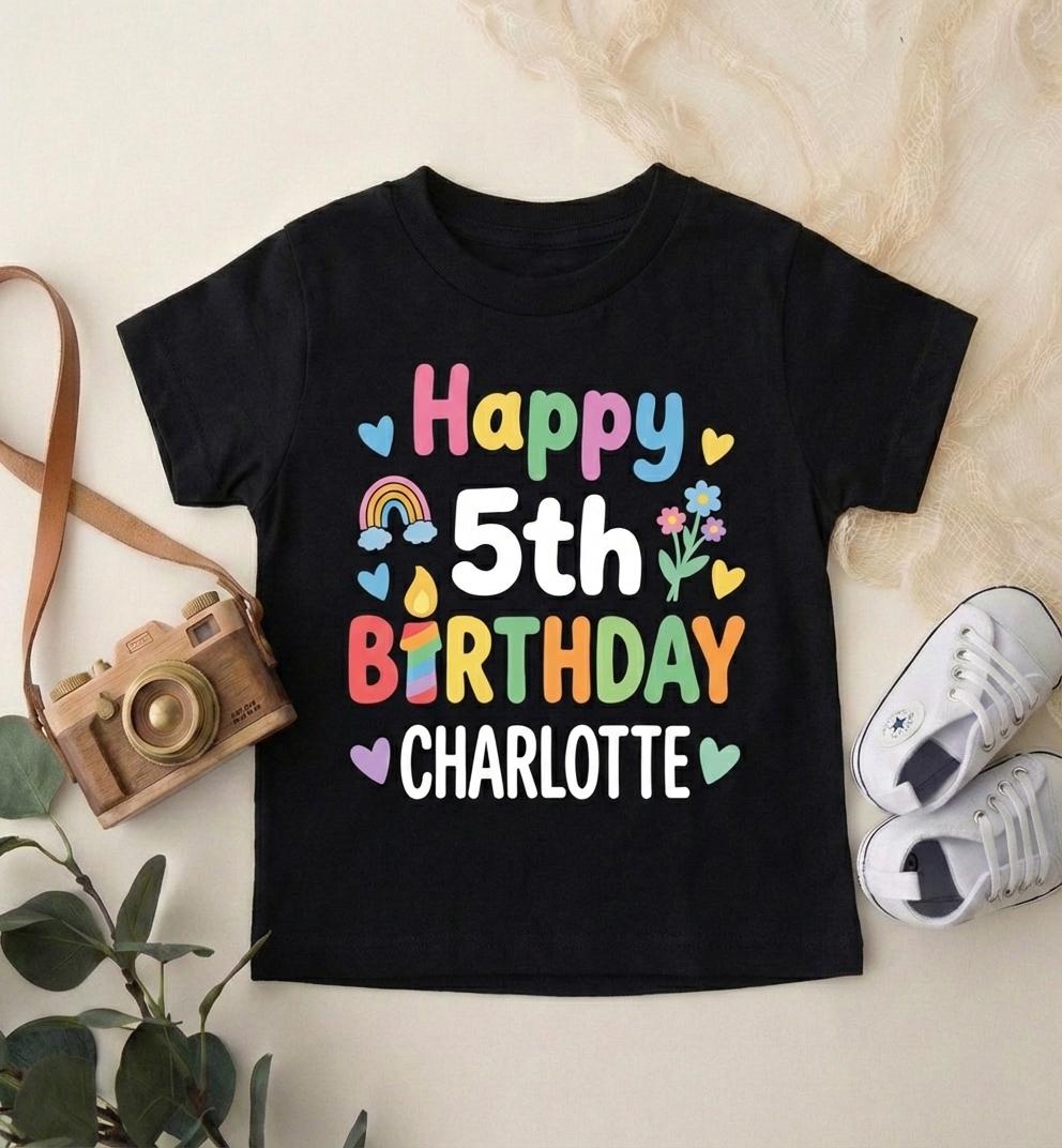 Personalized 5th Birthday Shirt, Officially a Handful Custom Name Tee, Five Year Old Kids Birthday Gift, Custom Age Boy Girl Toddler Tee