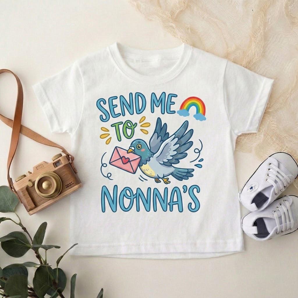 Baby Bodysuit, Send Me To Nonna's, Grandma Gift, Toddler Clothing, Bird Mail Design