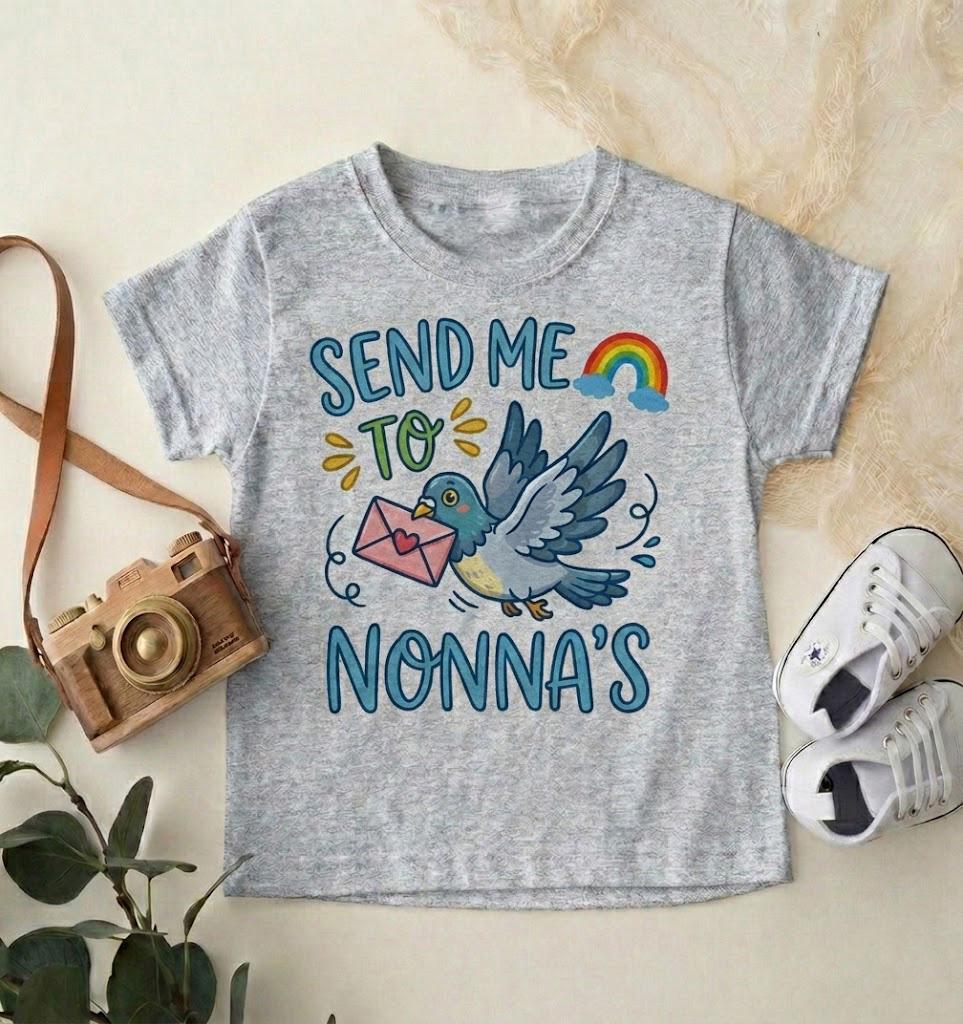 Baby Bodysuit, Send Me To Nonna's, Grandma Gift, Toddler Clothing, Bird Mail Design