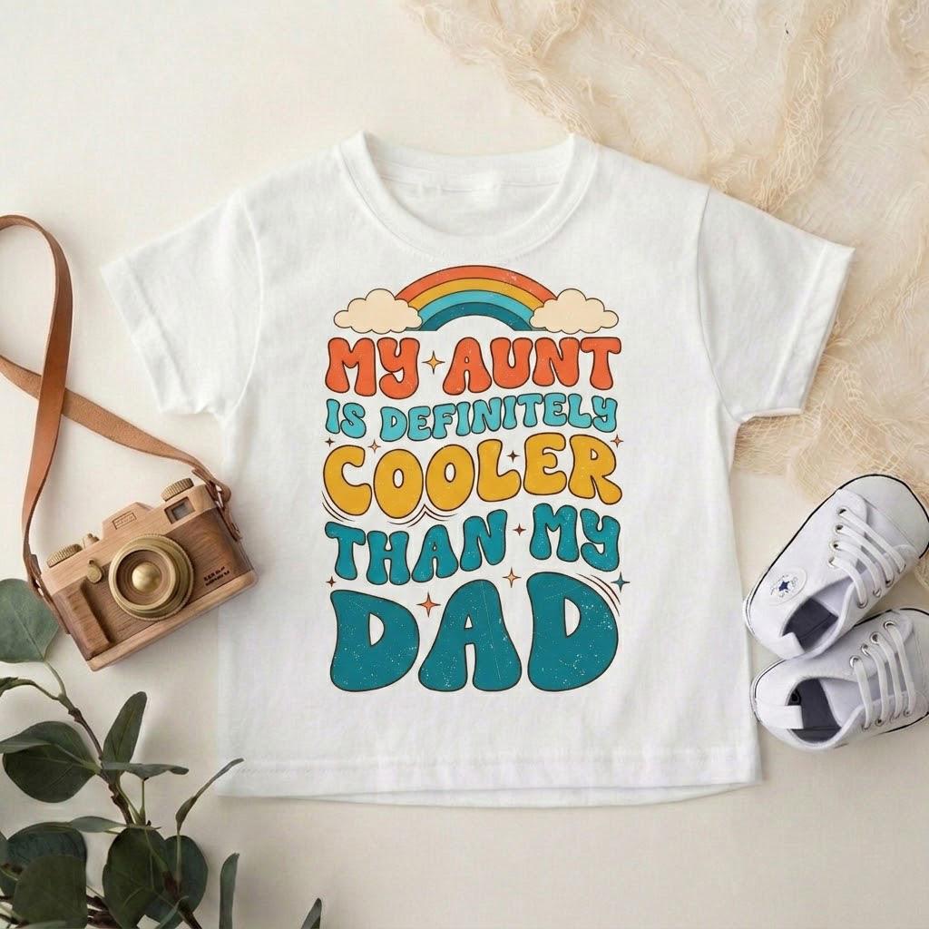 My Aunt is Cooler Than My Dad Bodysuit, Retro Rainbow Toddler Tee, Auntie Gift