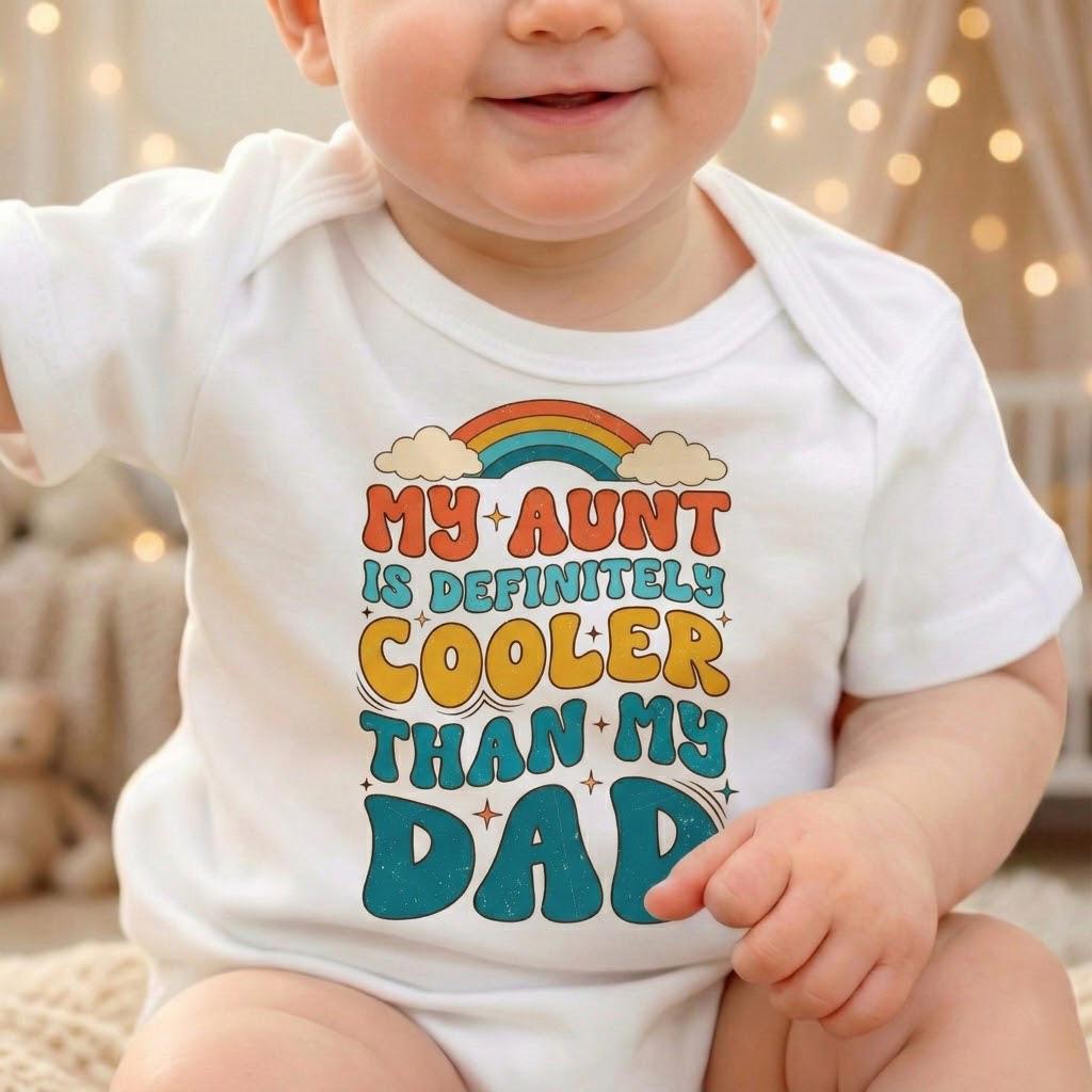 My Aunt is Cooler Than My Dad Bodysuit, Retro Rainbow Toddler Tee, Auntie Gift