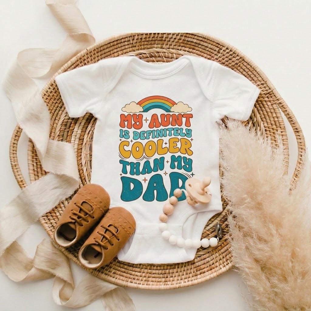 My Aunt is Cooler Than My Dad Bodysuit, Retro Rainbow Toddler Tee, Auntie Gift