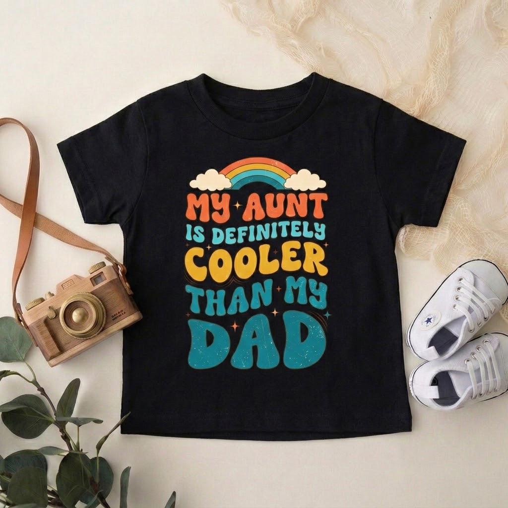 My Aunt is Cooler Than My Dad Bodysuit, Retro Rainbow Toddler Tee, Auntie Gift