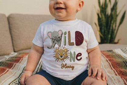 Custom Wild One Safari Birthday Shirt – Jungle Animals, Lion, Giraffe, Zebra Name