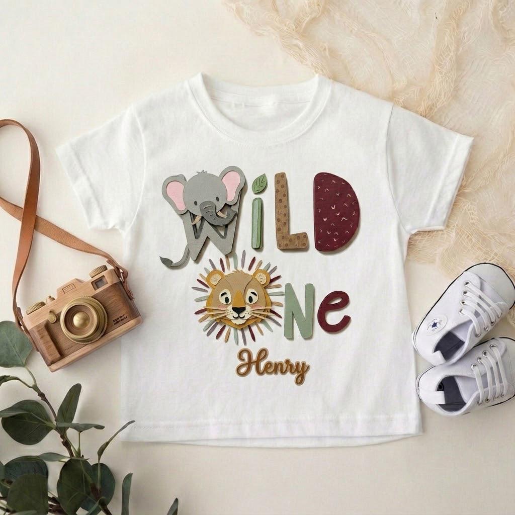 Custom Wild One Safari Birthday Shirt – Jungle Animals, Lion, Giraffe, Zebra Name