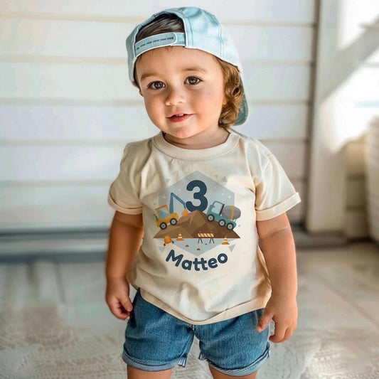Personalized Excavator Birthday Shirt, Construction Boy Tee, Custom Name Age Toddler Gift, Digger Party Outfit, Kids Wheel Loader Clothing