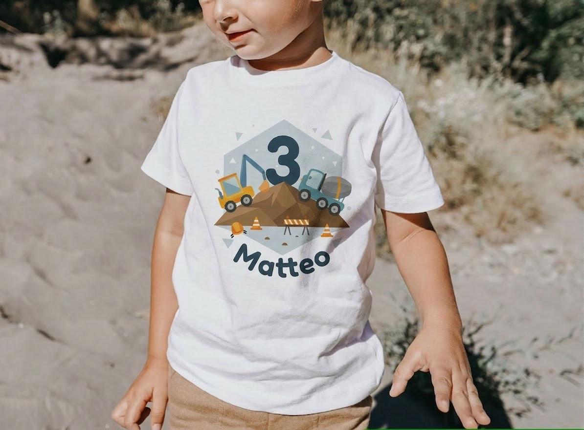 Personalized Excavator Birthday Shirt, Construction Boy Tee, Custom Name Age Toddler Gift, Digger Party Outfit, Kids Wheel Loader Clothing