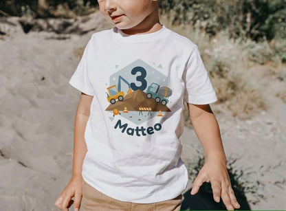 Personalized Excavator Birthday Shirt, Construction Boy Tee, Custom Name Age Toddler Gift, Digger Party Outfit, Kids Wheel Loader Clothing