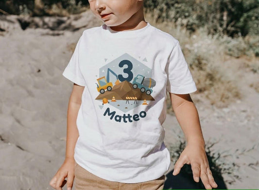Personalized Excavator Birthday Shirt, Construction Boy Tee, Custom Name Age Toddler Gift, Digger Party Outfit, Kids Wheel Loader Clothing