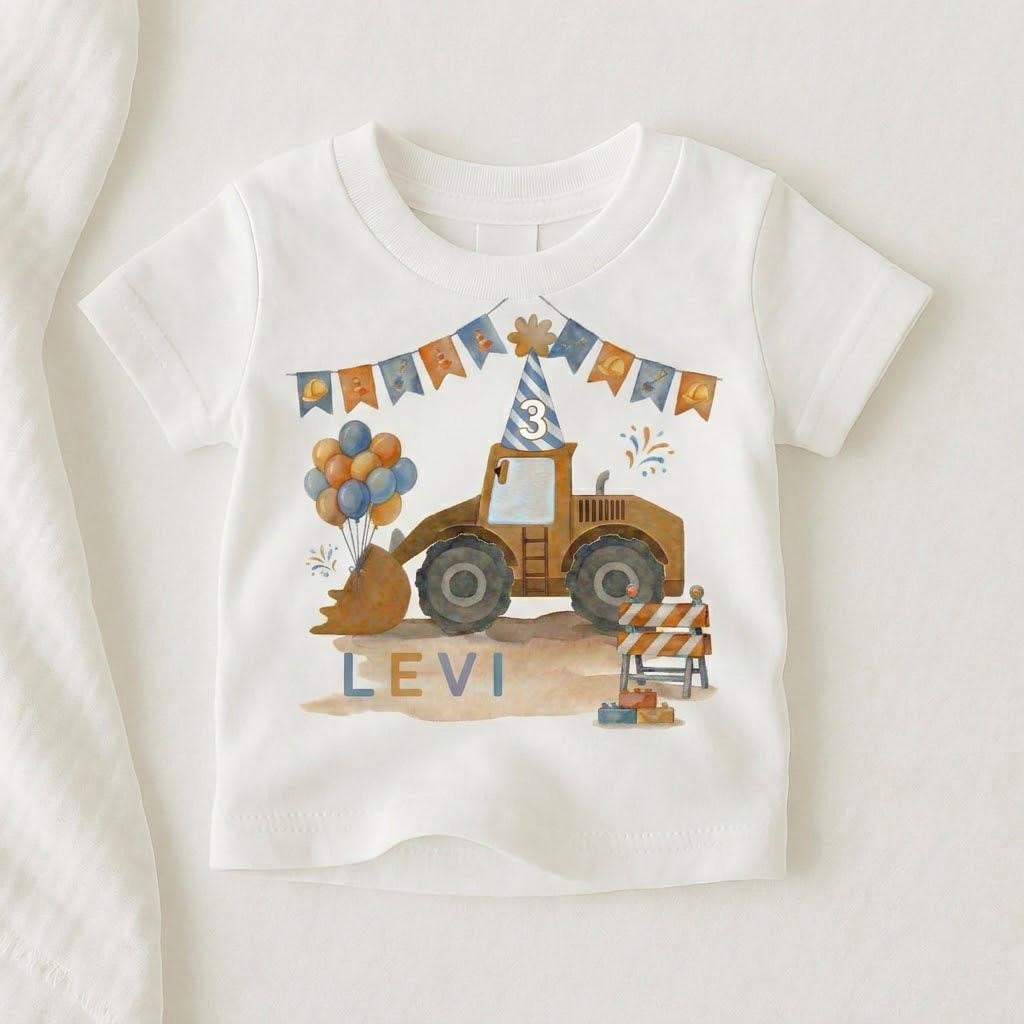 Personalized Construction 3rd Birthday Shirt, Bulldozer Truck Toddler Tee
