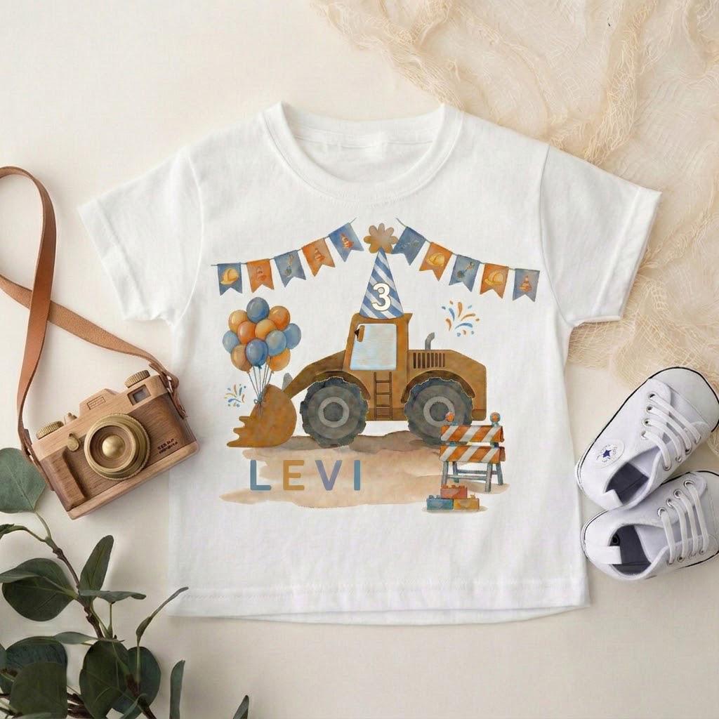 Personalized Construction 3rd Birthday Shirt, Bulldozer Truck Toddler Tee