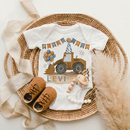 Personalized Construction 3rd Birthday Shirt, Bulldozer Truck Toddler Tee