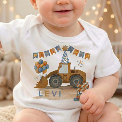 Personalized Construction 3rd Birthday Shirt, Bulldozer Truck Toddler Tee