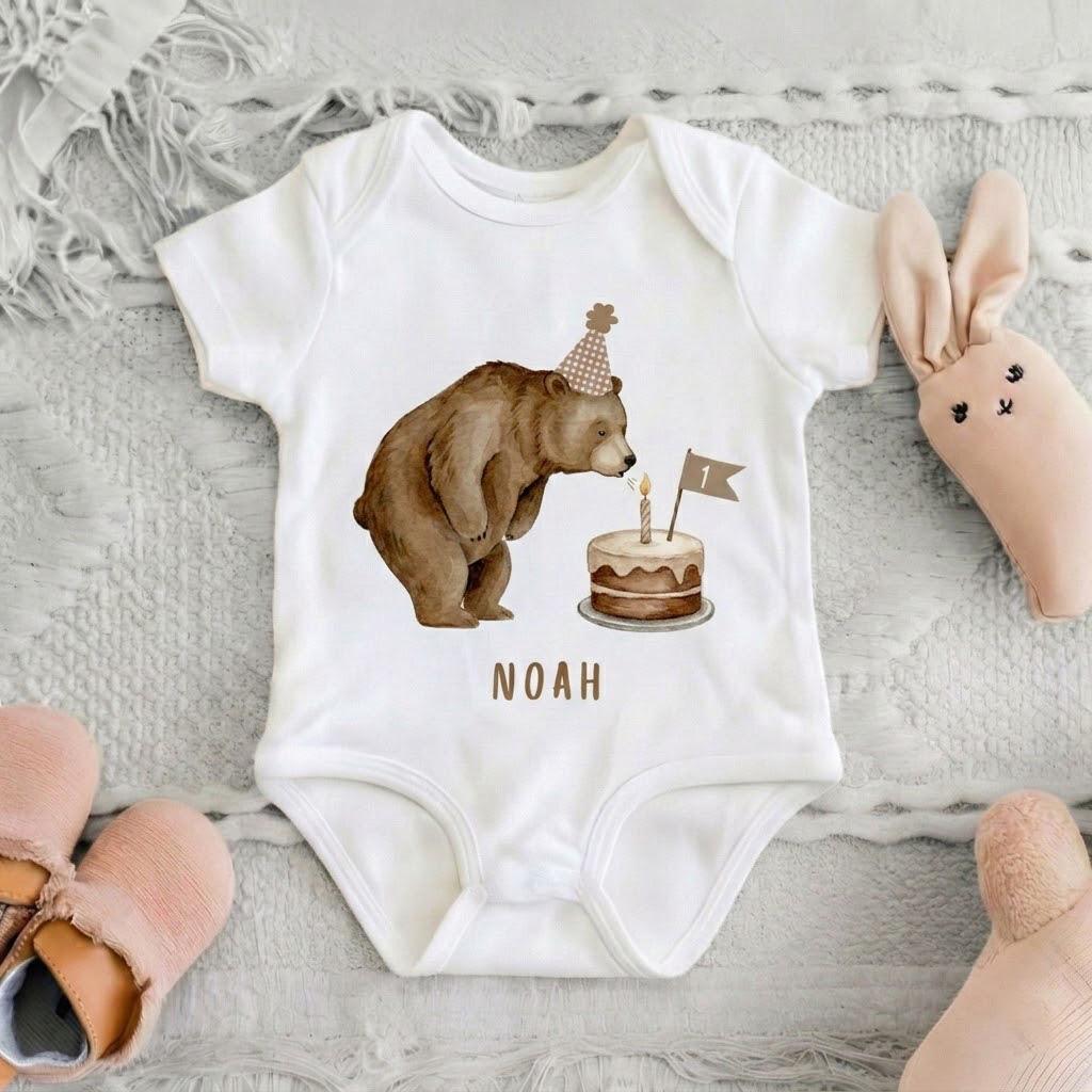 Personalized Beary First Birthday Outfit, Custom Bear 1st Birthday Shirt, Woodland 1st Birthday Bodysuit, Baby Boy Girl Bear Party Gift