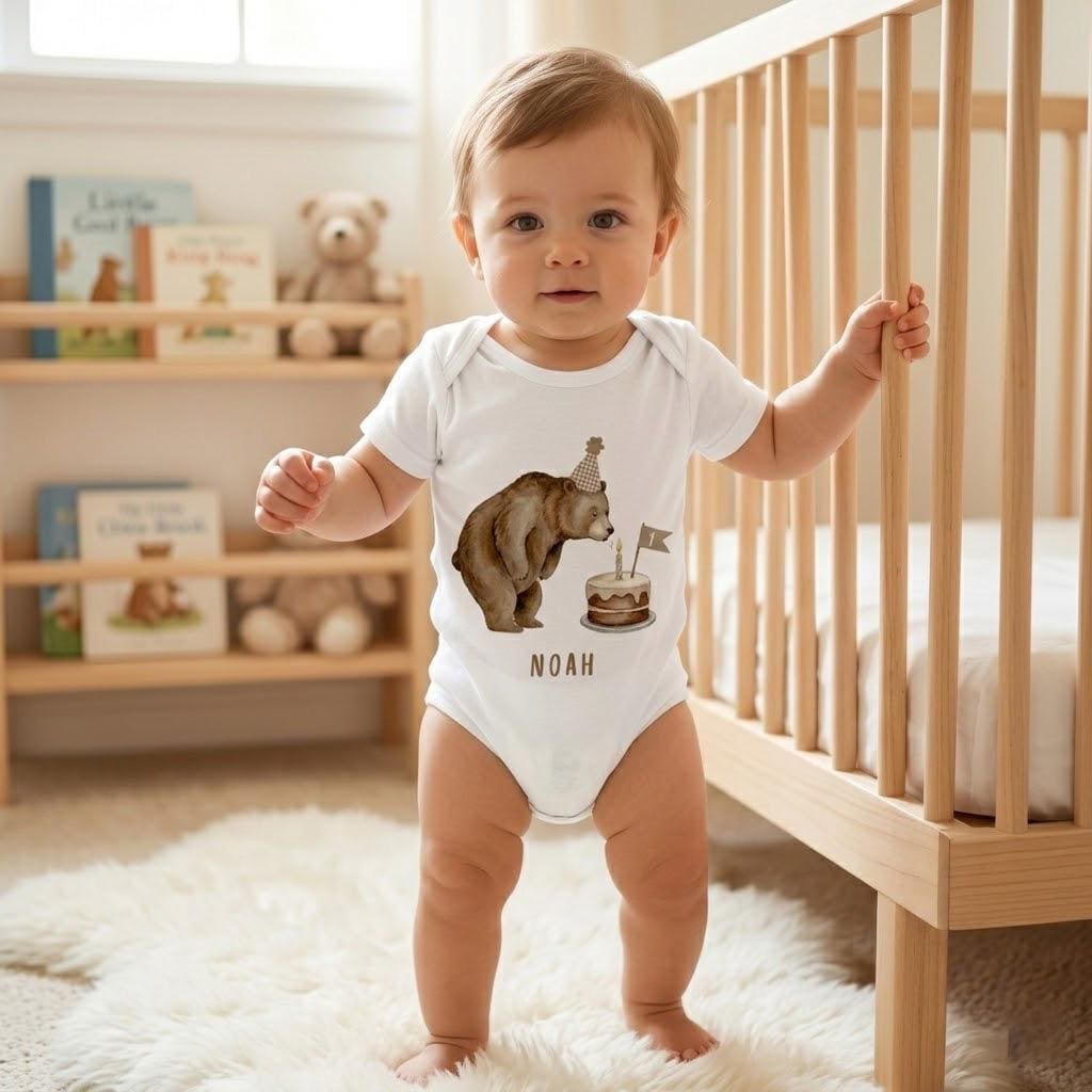 Personalized Beary First Birthday Outfit, Custom Bear 1st Birthday Shirt, Woodland 1st Birthday Bodysuit, Baby Boy Girl Bear Party Gift