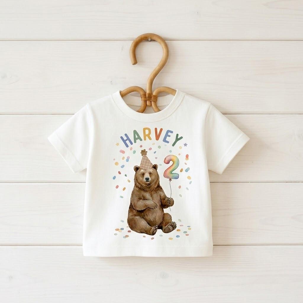 Personalized Bear Birthday Shirt, Custom Name Rainbow Party Tee