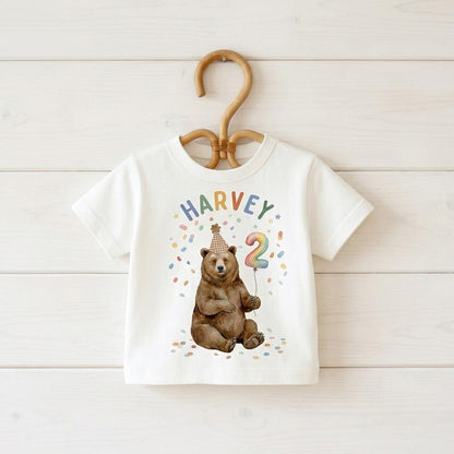Personalized Bear Birthday Shirt, Custom Name Rainbow Party Tee